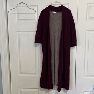 Open-Front Long Knit Cardigan Sweater - Burgundy